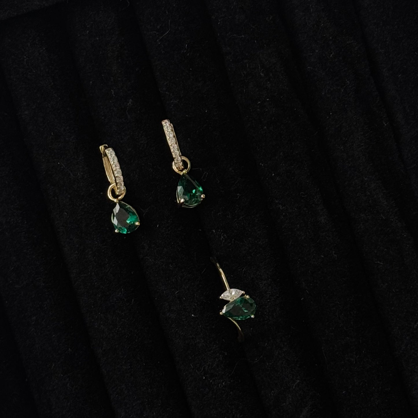 Emerald Pear Drop Huggies