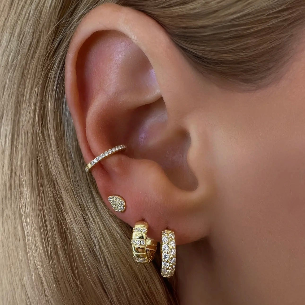 Double Row Cz Pavé Huggie Hoops